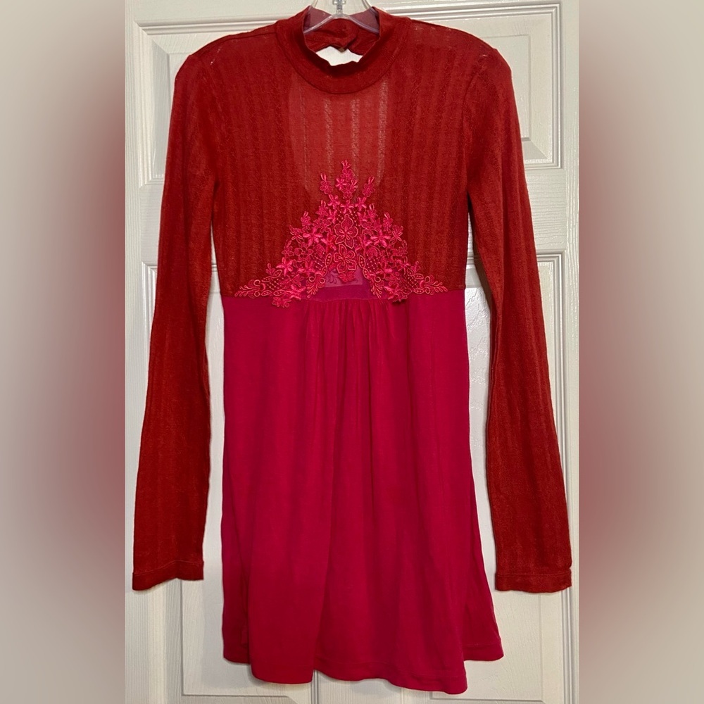 Free People Vibrant Red Lace Top